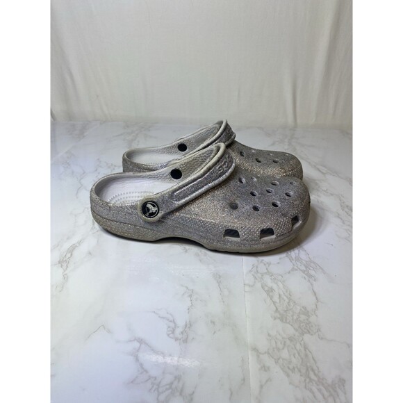 Crocs Classic Glitter Clog Multicolor Silver Kids Size J2 - Picture 2 of 6